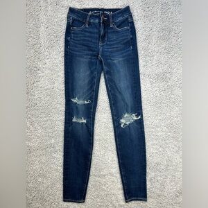 American Eagle Jeans Womens 000 The Dream Jean Jegging Dark Wash Distressed